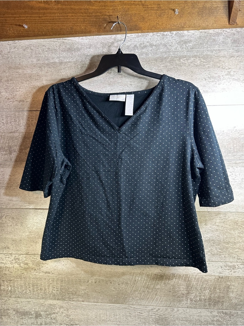 Vintage Elisabeth by Liz Claiborne Polka Dot V-Neck Blouse Black White Plus Sz 2